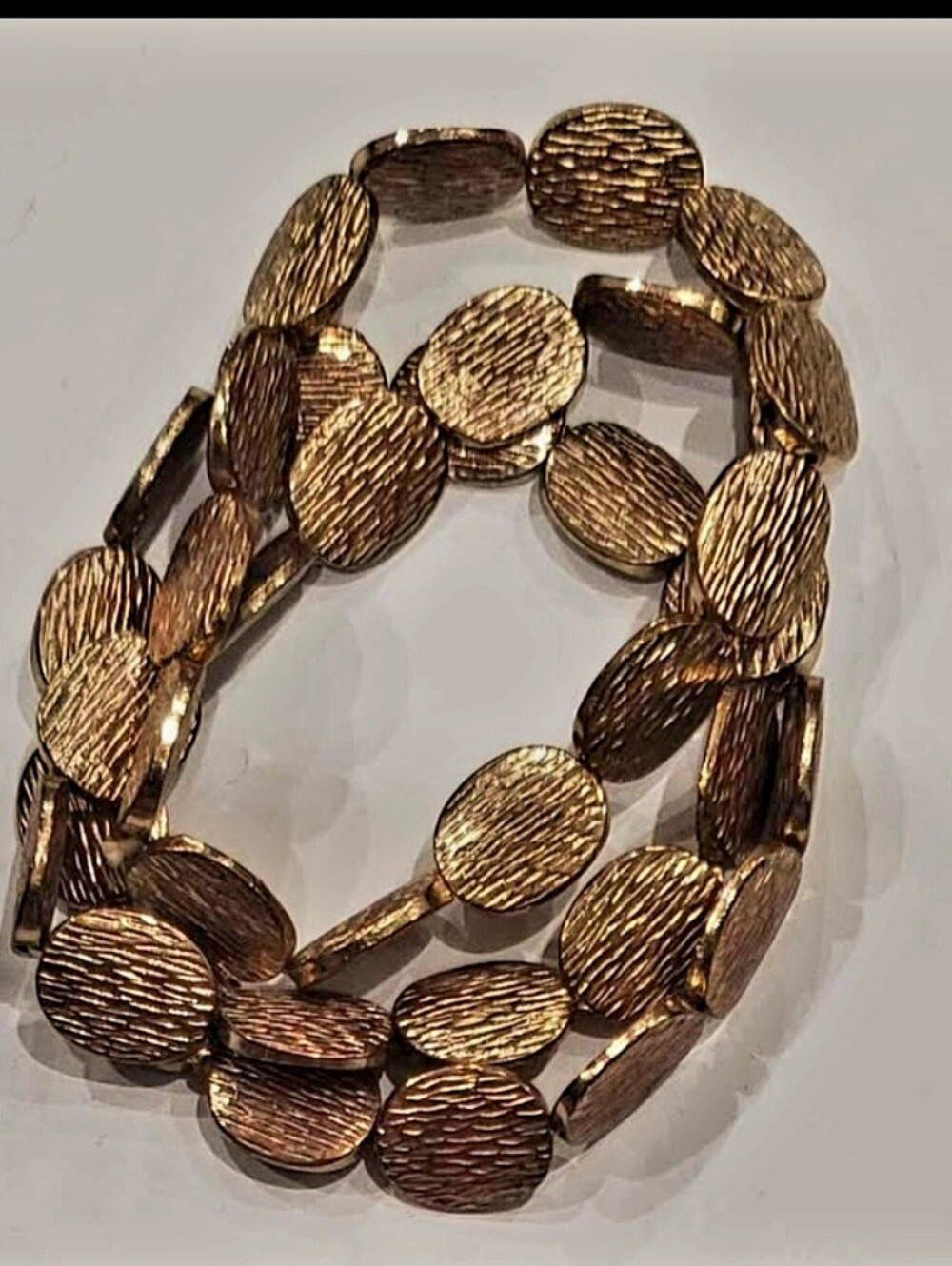 Women's Set of 3 Textured Metal Rosey Gold Tone Beaded Elastic Bracelets